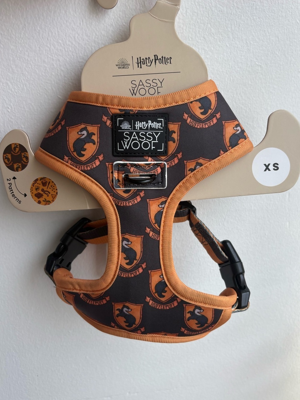 Harry Potter X Sassy Woof Hufflepuff Orange Dog Harness XS
